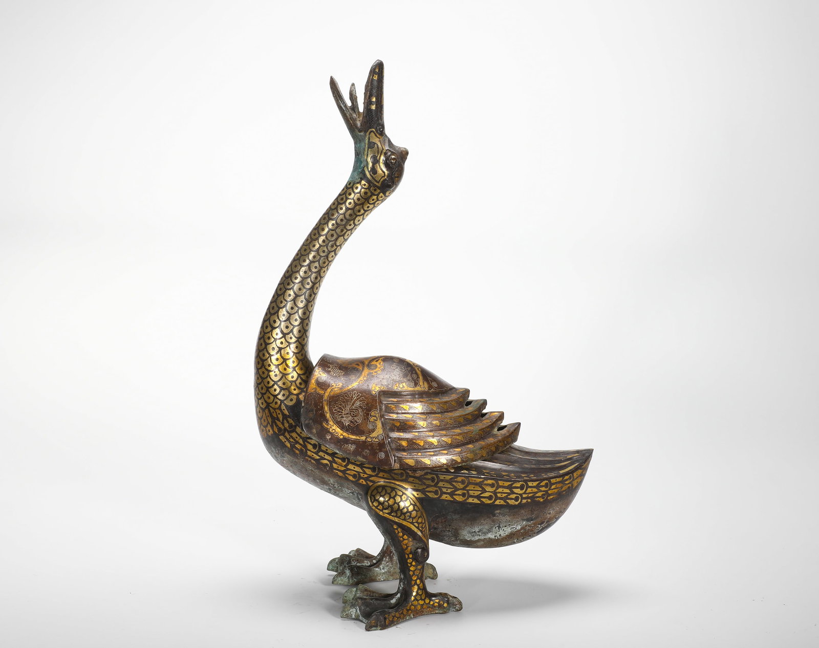 BRONZE INLAID GOLD DUCK-SHAPED INCENSE BURNER FROM THE HAN DYNASTY (1 of 8)