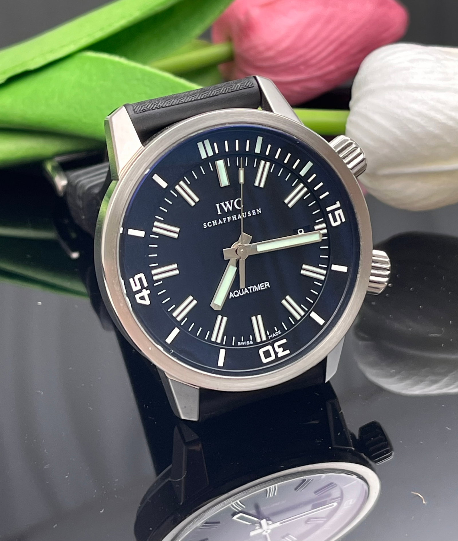 IWC REISSUE COLLECTION WATCHES: IWC Replica Series IW323101 Men's Automatic Mechanical Watch, 28,800 VPH Frequency, 44-Hour Power Reserve, 44mm Stainless Steel Case, Black Dial with Stick-Like Luminous Indexes, Double Sapphire