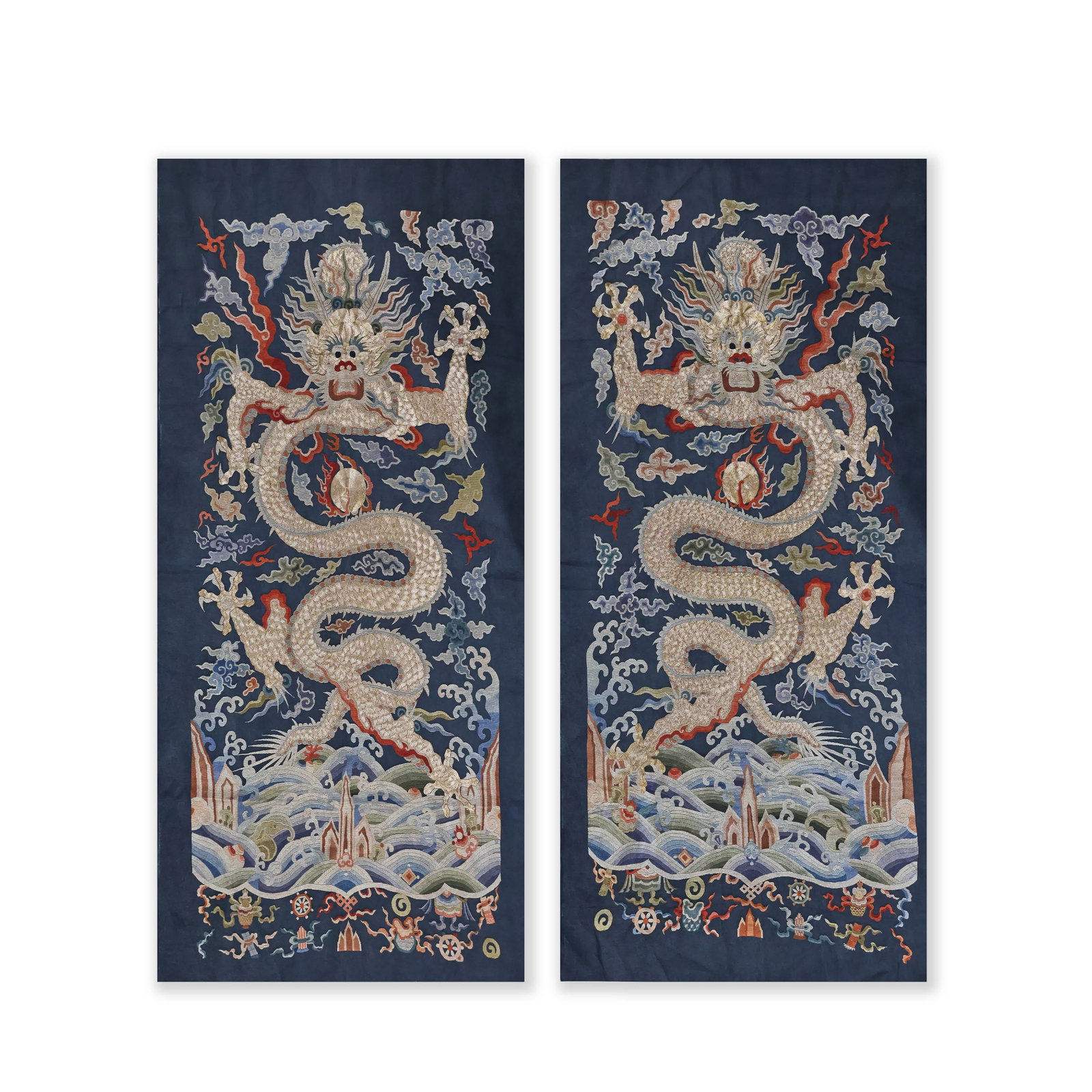 QING DYNASTY KESI DRAGON PATTERN THANGKA: H175cm W85cm