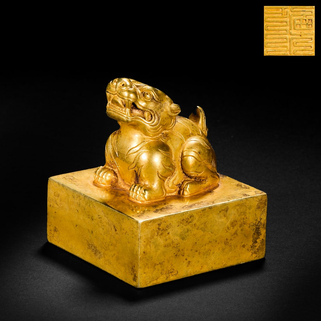 GOLD BEAST HEAD SEALS BEFORE THE MING DYNASTY: H6cm W5cm Weight837g