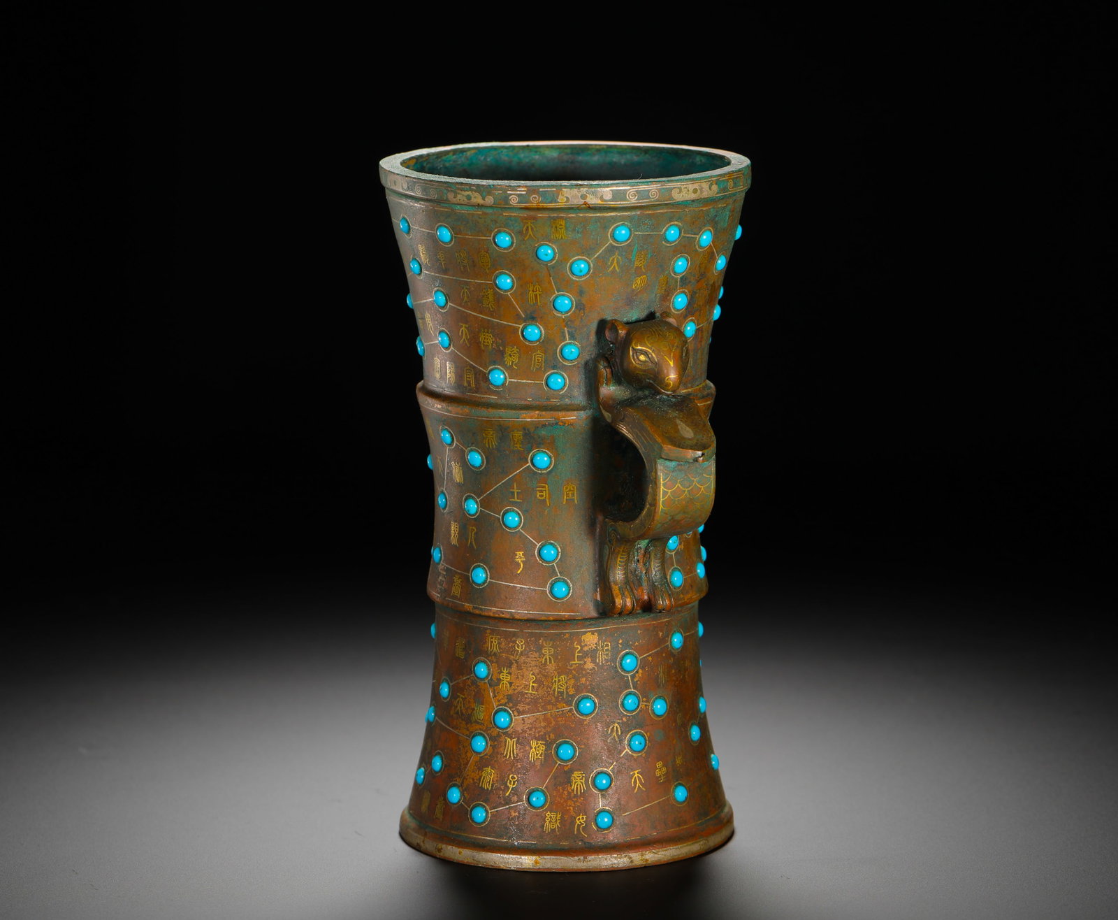 BRONZE ? SHAPED CUP INLAID WITH GOLD AND TURQUOISE FROM THE HAN DYNASTY