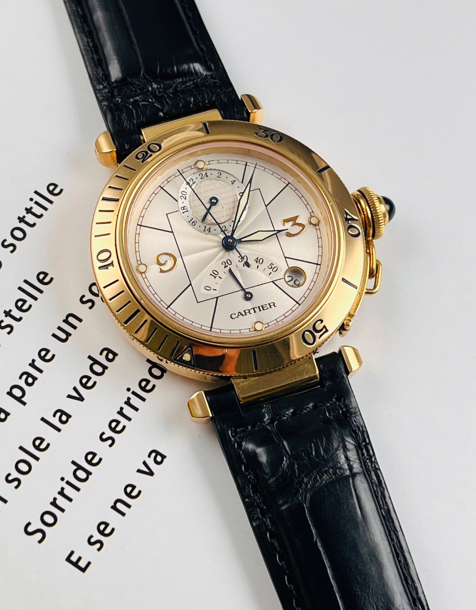 18K GOLD CASE CARTIER TIME ZONE WATCH (1 of 9)