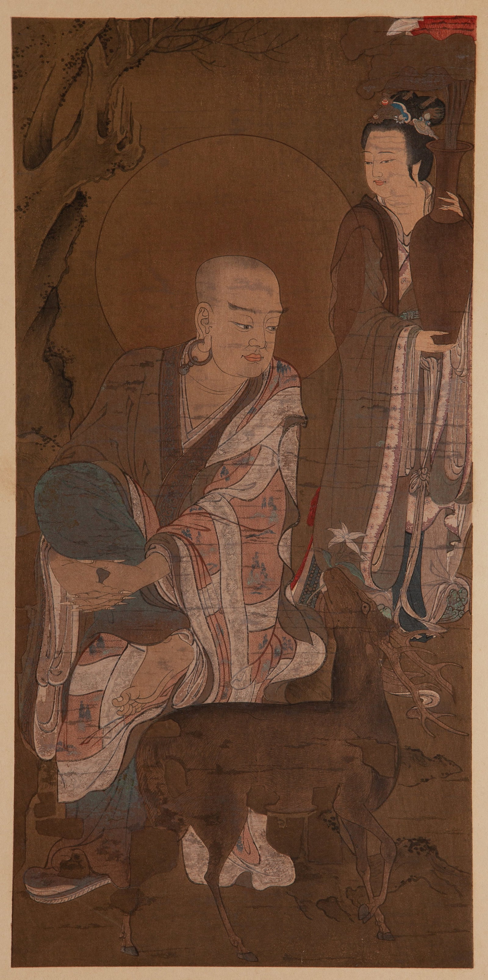 WOODBLOCK WATERMARK OF THE ARHAT IN MAKI: 37cm×17.5cm (14.57in × 6.89in)