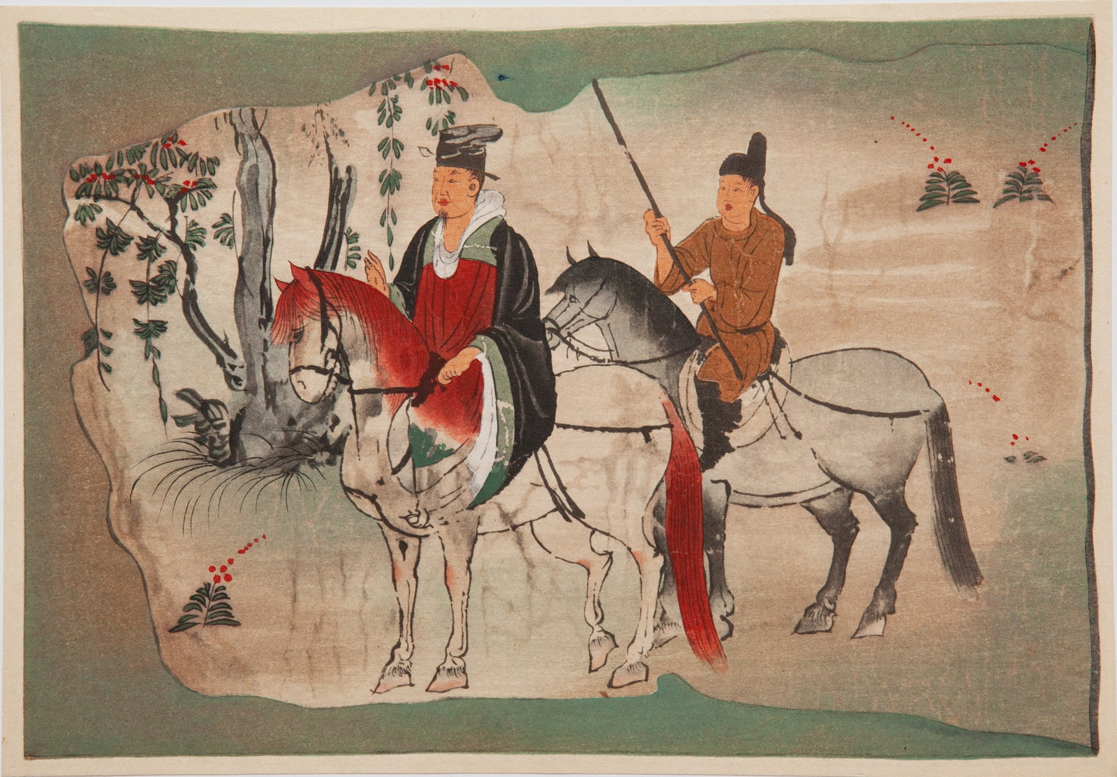 DUNHUANG HORSE-RIDING FIGURE WOODBLOCK WATERPRINT: 14.5cm×20.5cm (5.71in × 8.07in)