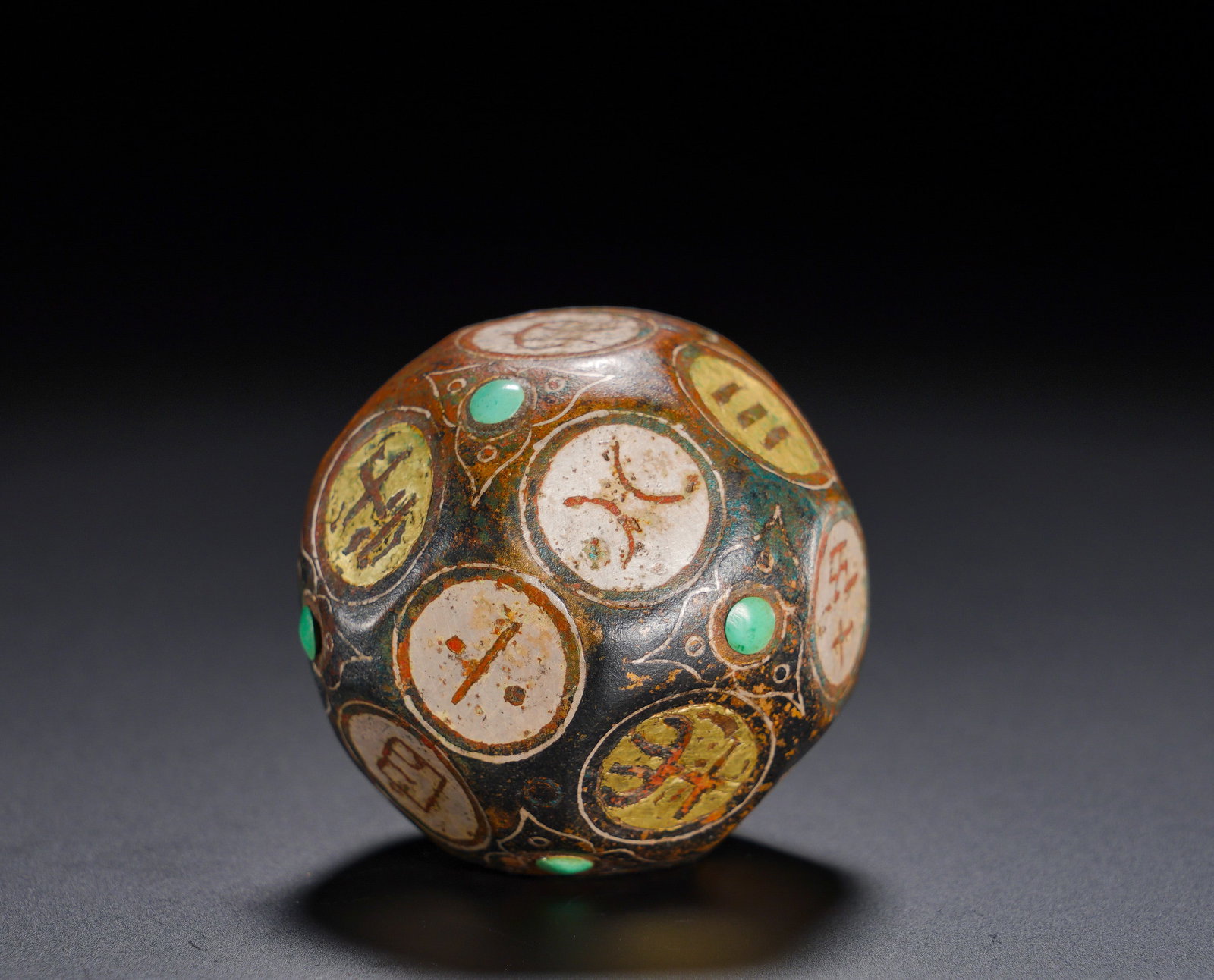 BRONZE DICE WITH INLAID GOLD AND SILVER INLAID TURQUOISE FROM THE HAN DYNASTY (1 of 11)