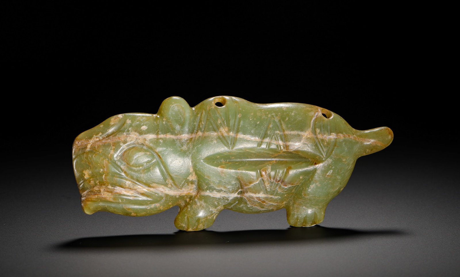 SHANG DYNASTY HETIAN JADE TIGER PENDANT (1 of 9)