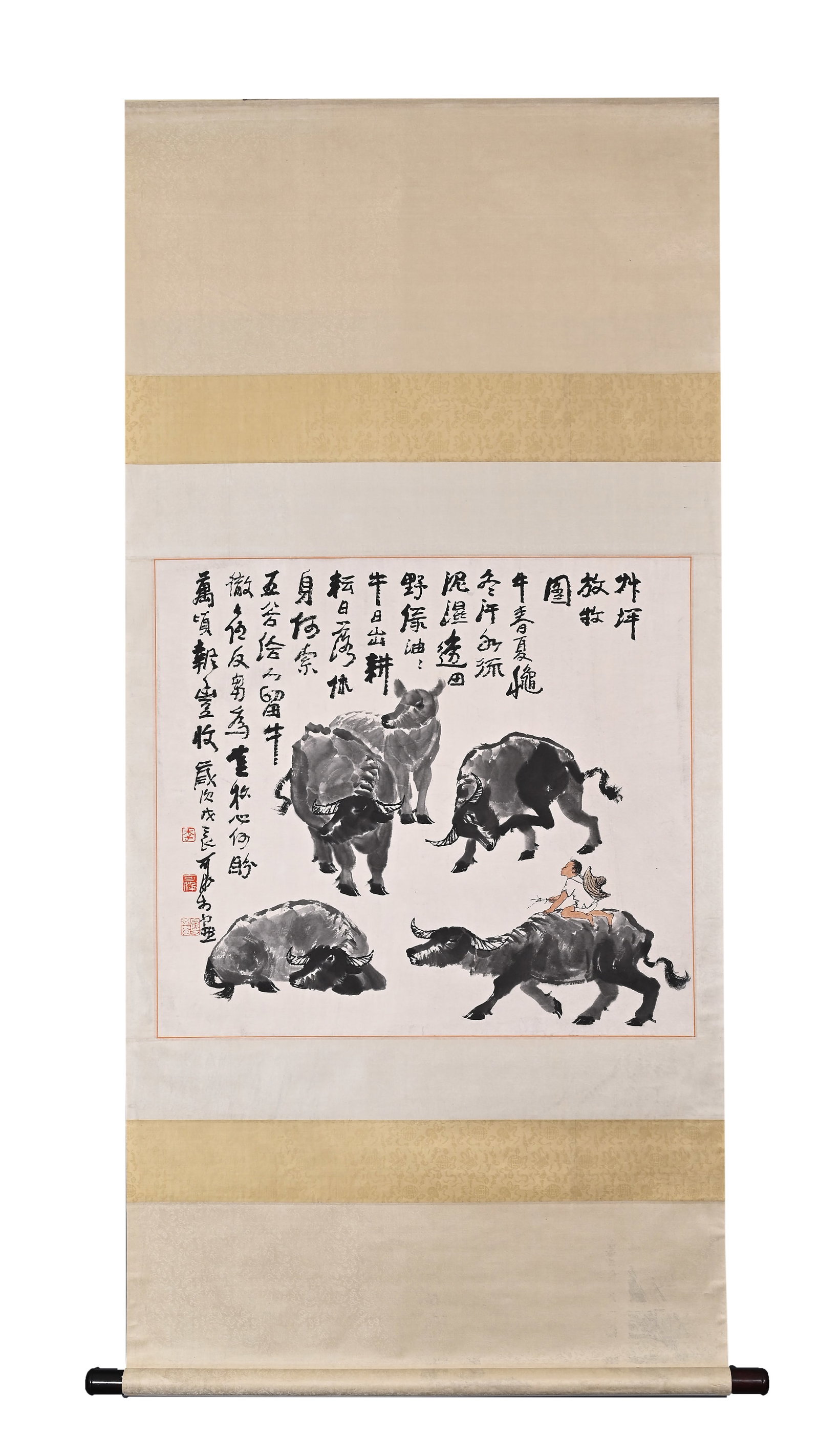 LI KERAN (1907-1989) FIVE CATTLE PAINTING WITH CATTLE ON A VERTICAL SCROLL