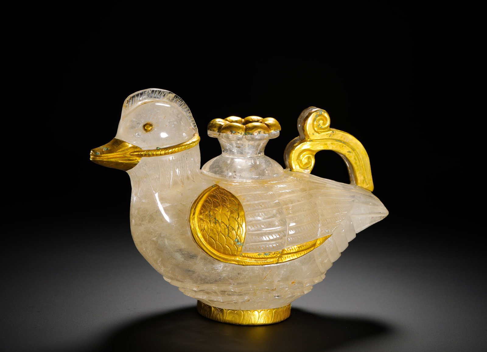 QING DYNASTY CRYSTAL WRAPPED GOLD MANDARIN DUCK COVERED POT (1 of 11)