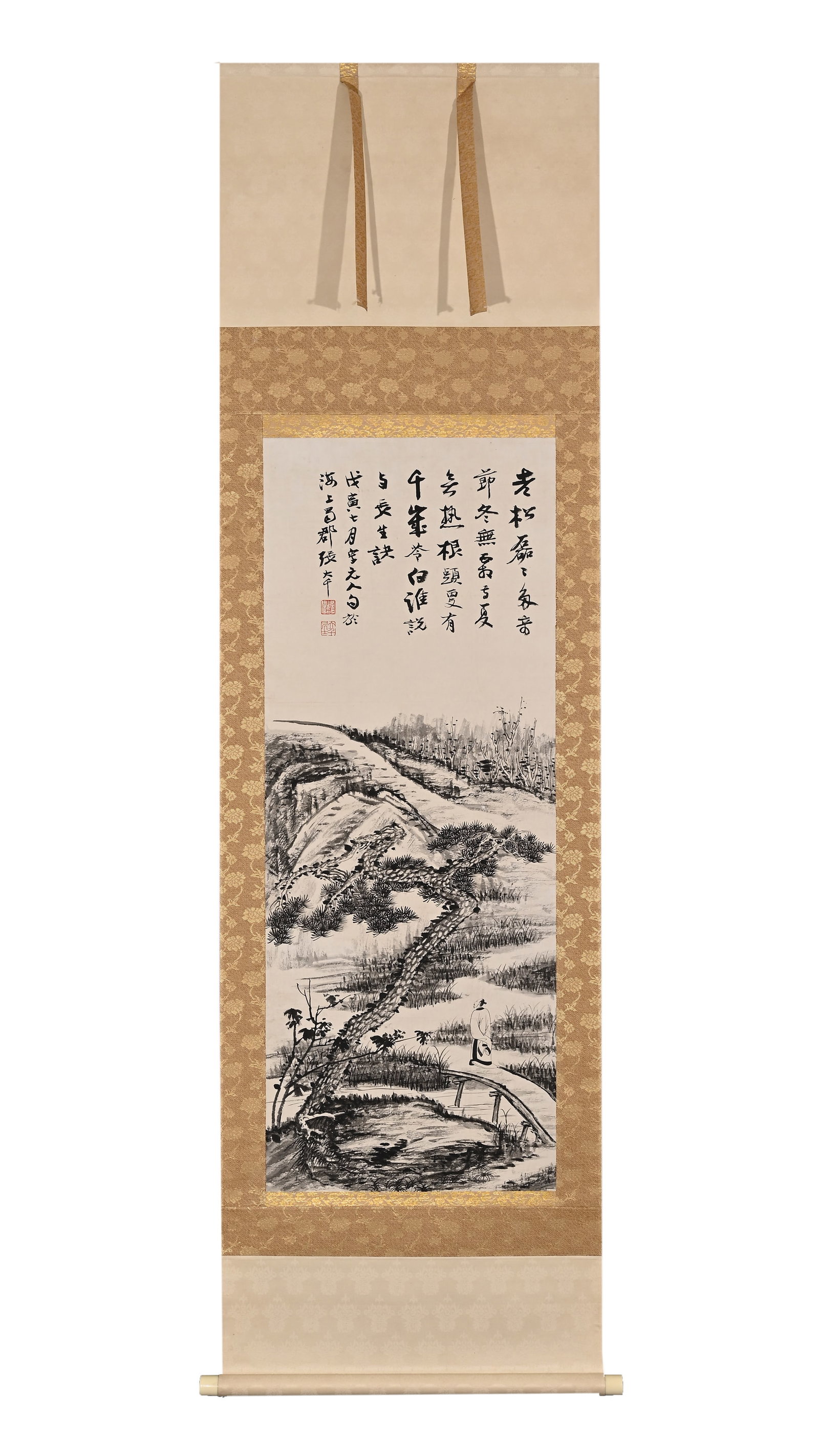 ZHANG DAQIAN (1899-1983) INK STREAM MOUNTAIN SCHOLAR STANDING SCROLL (1 of 9)