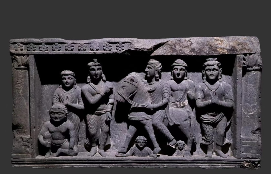 2- 3rd Century Gandhara Prince's Overpass Relief: Long:78cm(30.71in), Height:46cm(18.11in), Thick:12cm(4.72in)In the Gandhara relief, the entire process of Prince Siddhartha—from his moment of resolve to leaving the palace and bidding farewell to h