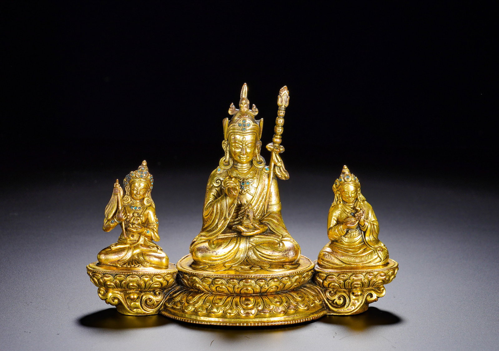 Three gilded bronze statues of Padmasambhava from the Qing Dynasty (1 of 9)
