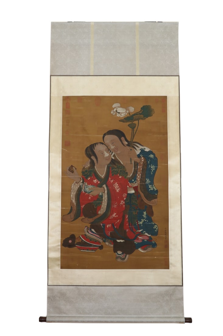 Yuan Zhaomengfu(1254-1322) Silk Scroll with the Two Immortals of Harmony (1 of 9)