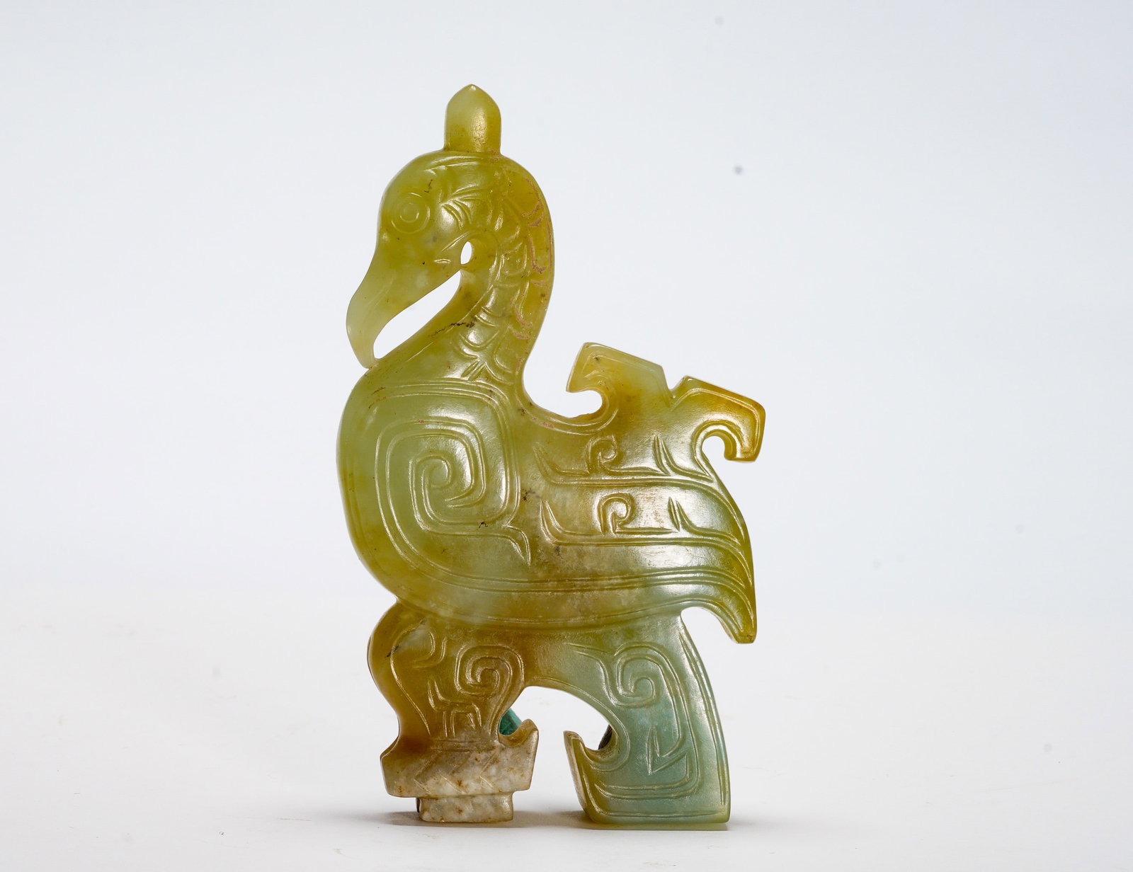 Shang Dynasty green jade black bird standing pendant (1 of 6)