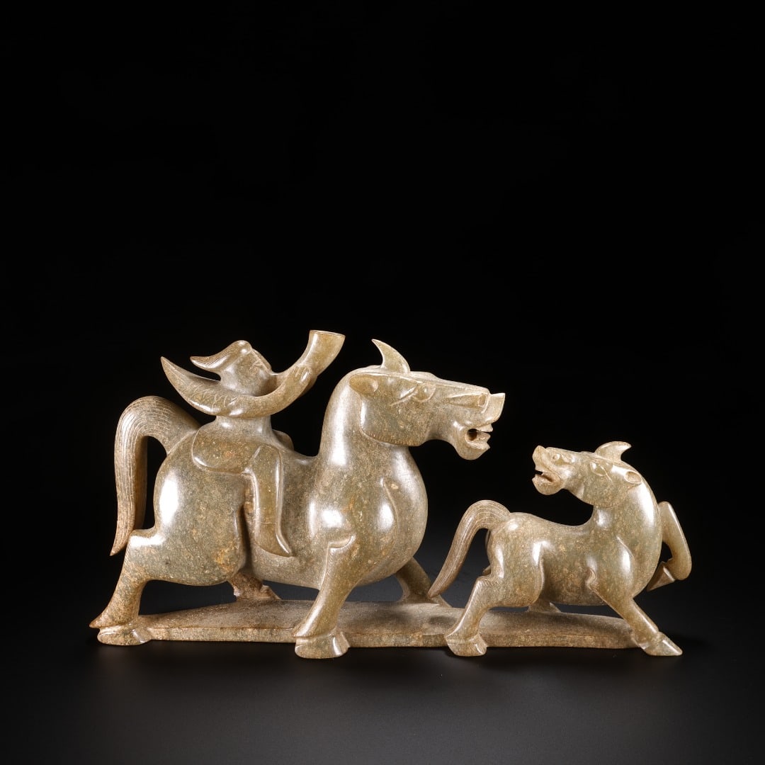 Han Hetian jade: Hu people ride two horses (1 of 9)