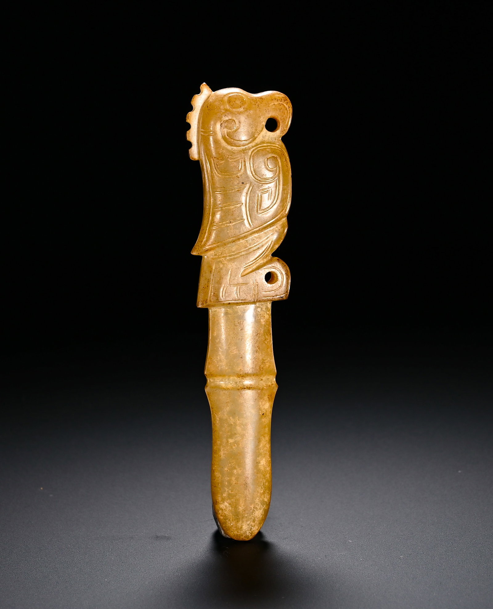 Shang and Zhou Hetian jade phoenix head Jade halberd Pendant (1 of 9)