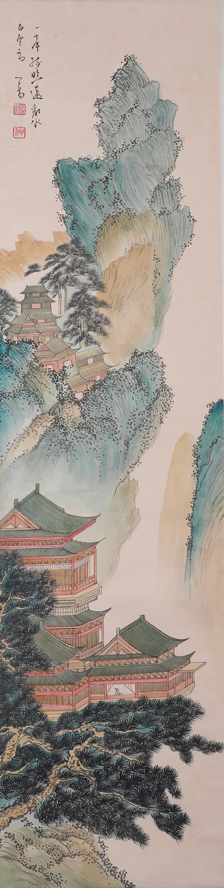 A fine vertical scroll of landscape painting by Pu Ru: H:128cm(50.39in) W:32cm(12.60in)