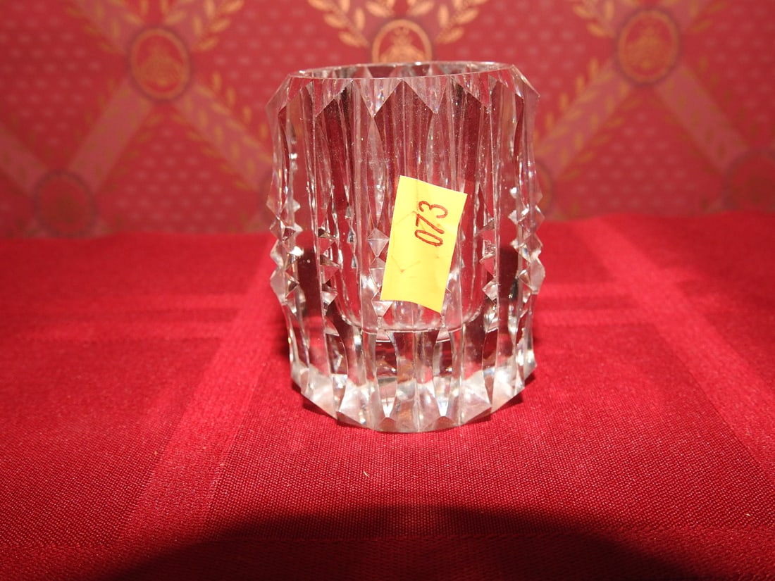 Pressed Glass Cordial / Shot Glass: Vintage pressed glass cordial or shot glass with molded panel decoration. Approx. 2.5 x 1.75 x 1.75 in. Unmarked unless otherwise noted; maker/pattern attribution is based on visible form, cuts and