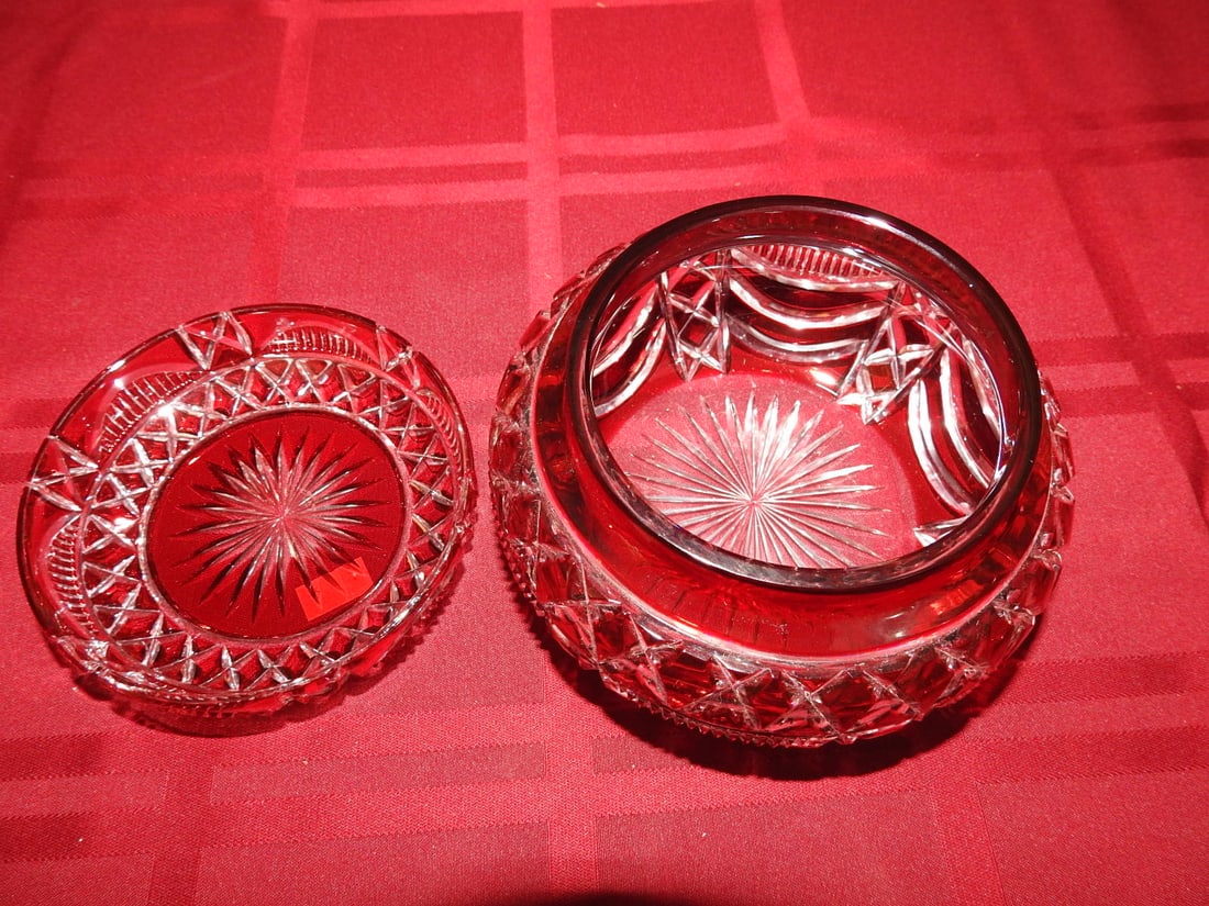 Ruby Red Pressed Glass Covered Candy Dish - 3