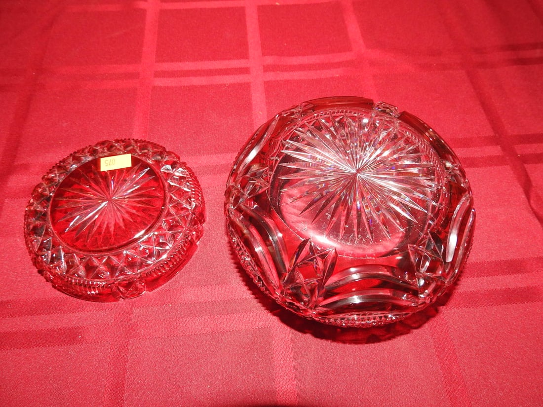 Ruby Red Pressed Glass Covered Candy Dish - 4