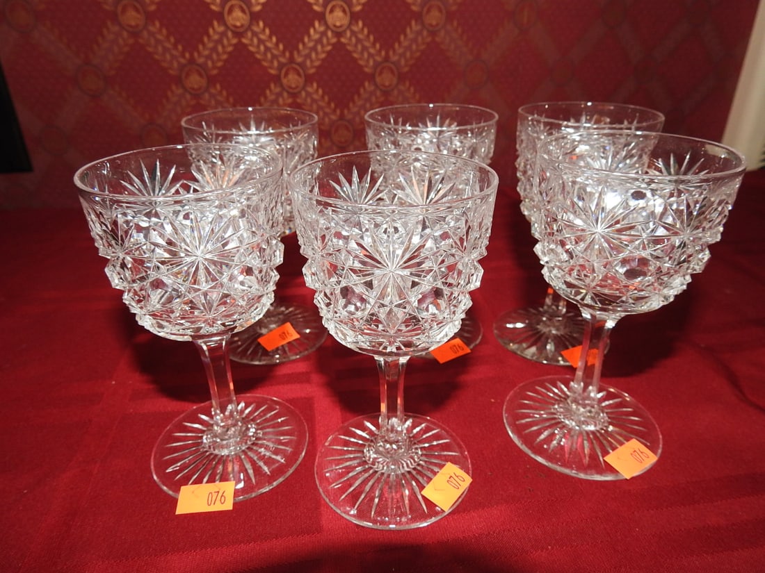 Set of Six Cut Crystal Wine Goblets (1 of 3)