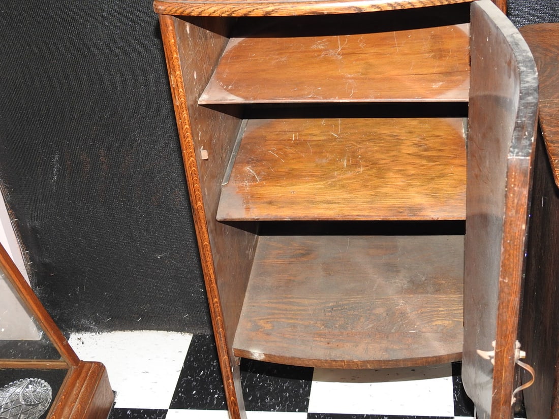 Antique Oak Curved Front Cabinet - 5