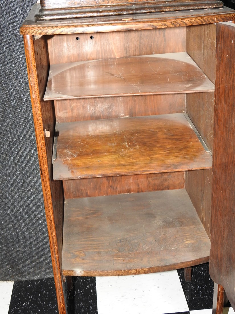 Antique Oak Curved Front Cabinet - 6