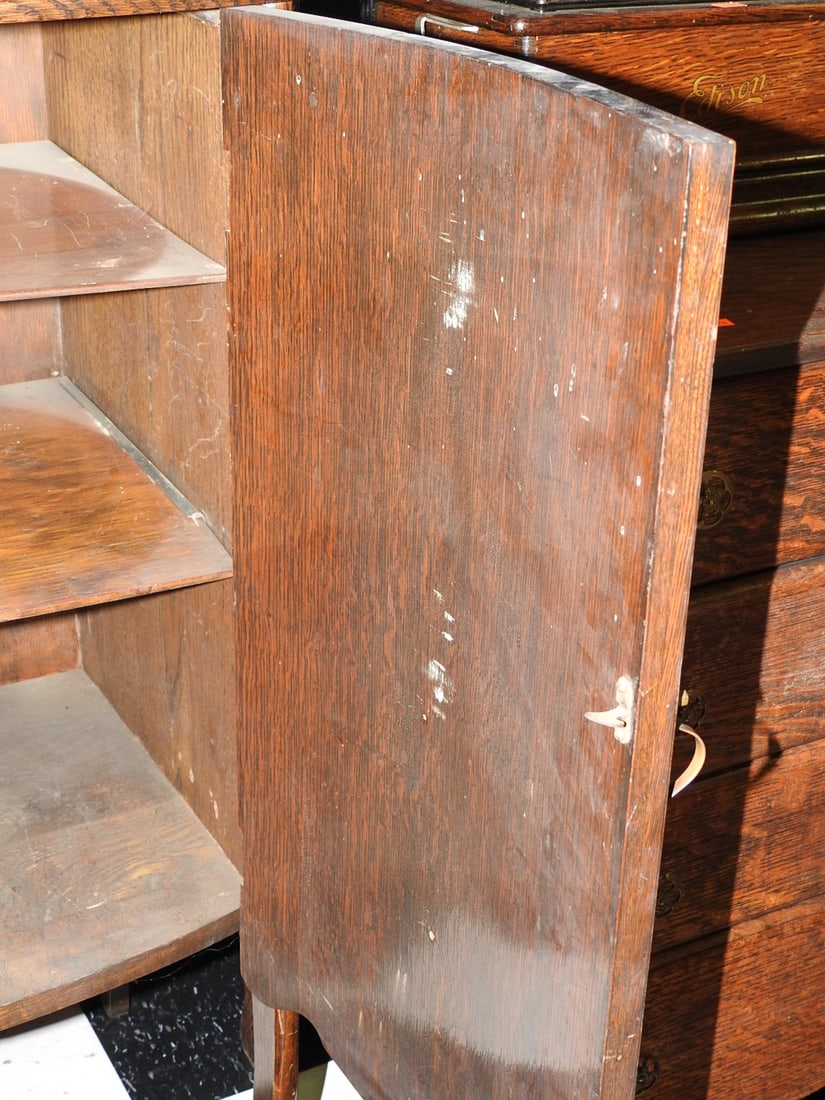 Antique Oak Curved Front Cabinet - 7