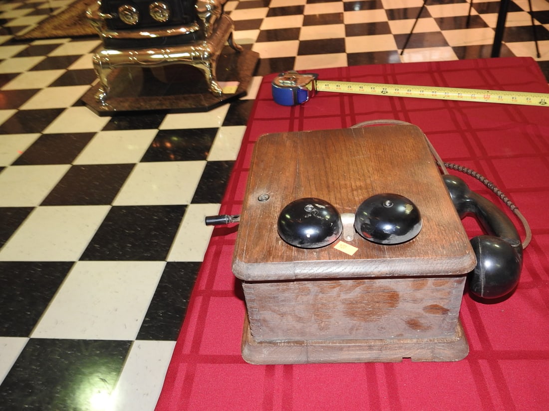 Antique Oak Magneto Desk Telephone with Double Bells - 2
