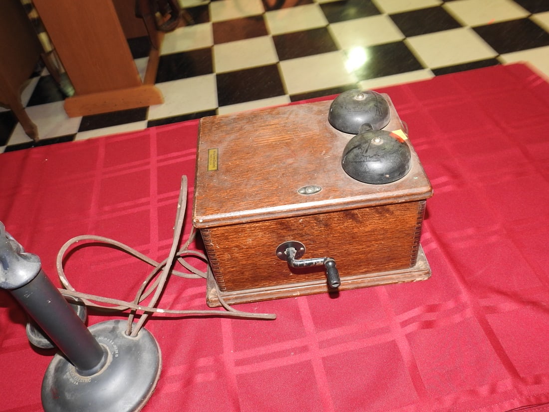 Western Electric Oak Telephone with Bells - 7