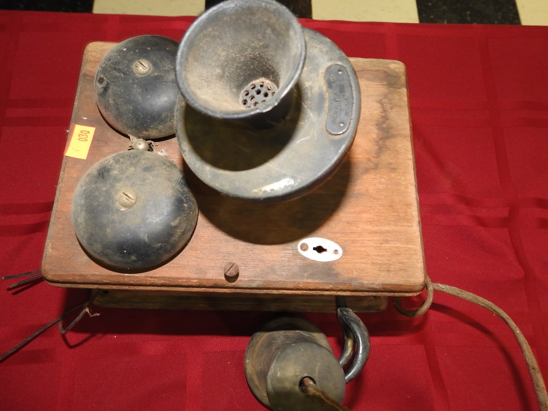 Antique Oak Magneto Telephone with Bells (1 of 5)