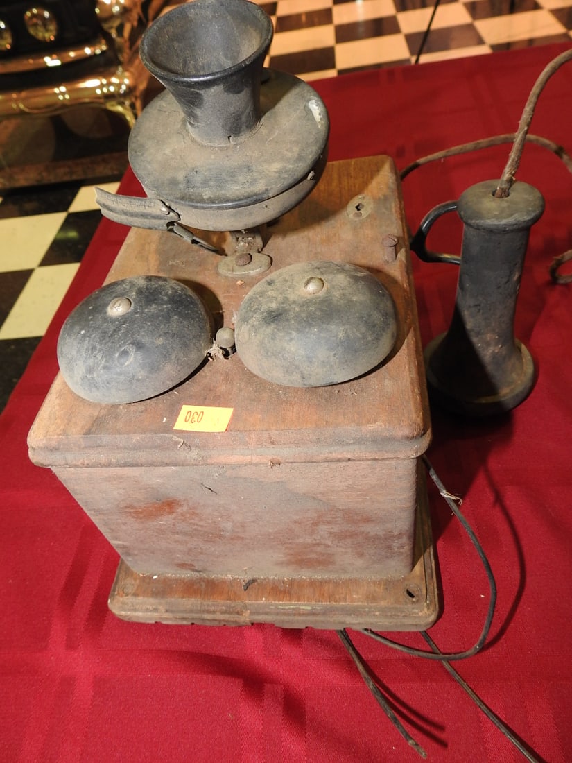 Antique Oak Magneto Telephone with Bells - 3