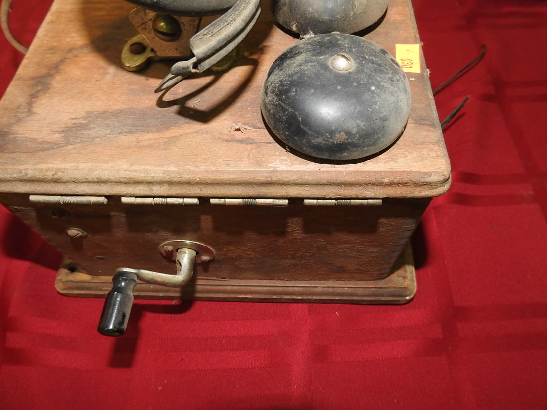 Antique Oak Magneto Telephone with Bells - 4