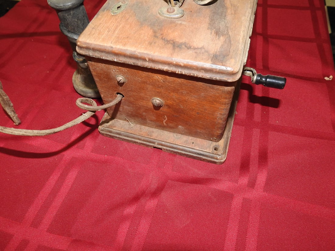 Antique Oak Magneto Telephone with Bells - 5