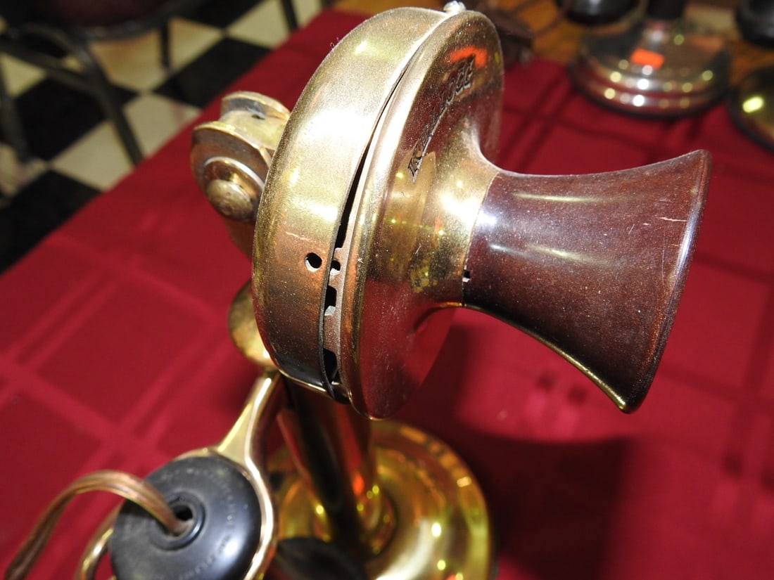 Kellog Brass Candlestick Telephone with Receiver - 2
