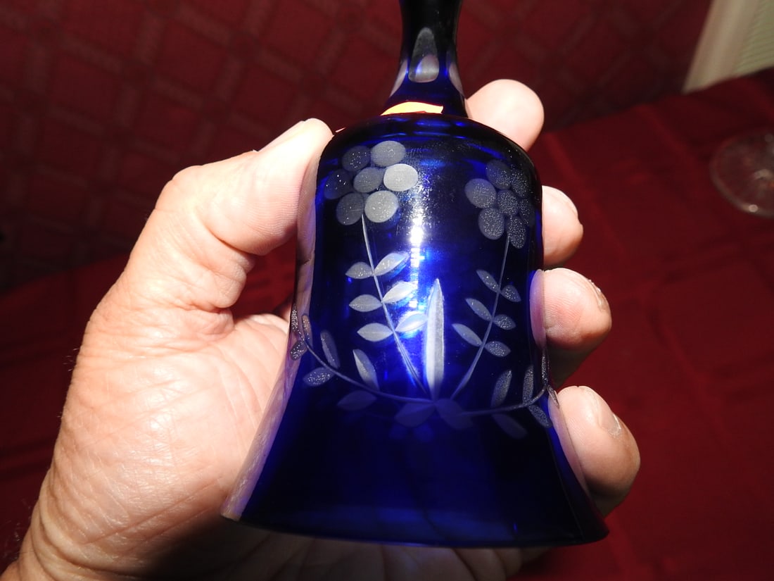 Pair Cobalt Blue Satin Glass Hand Bells - 2