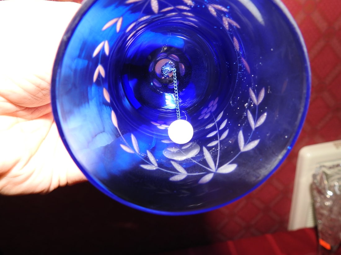 Pair Cobalt Blue Satin Glass Hand Bells - 4
