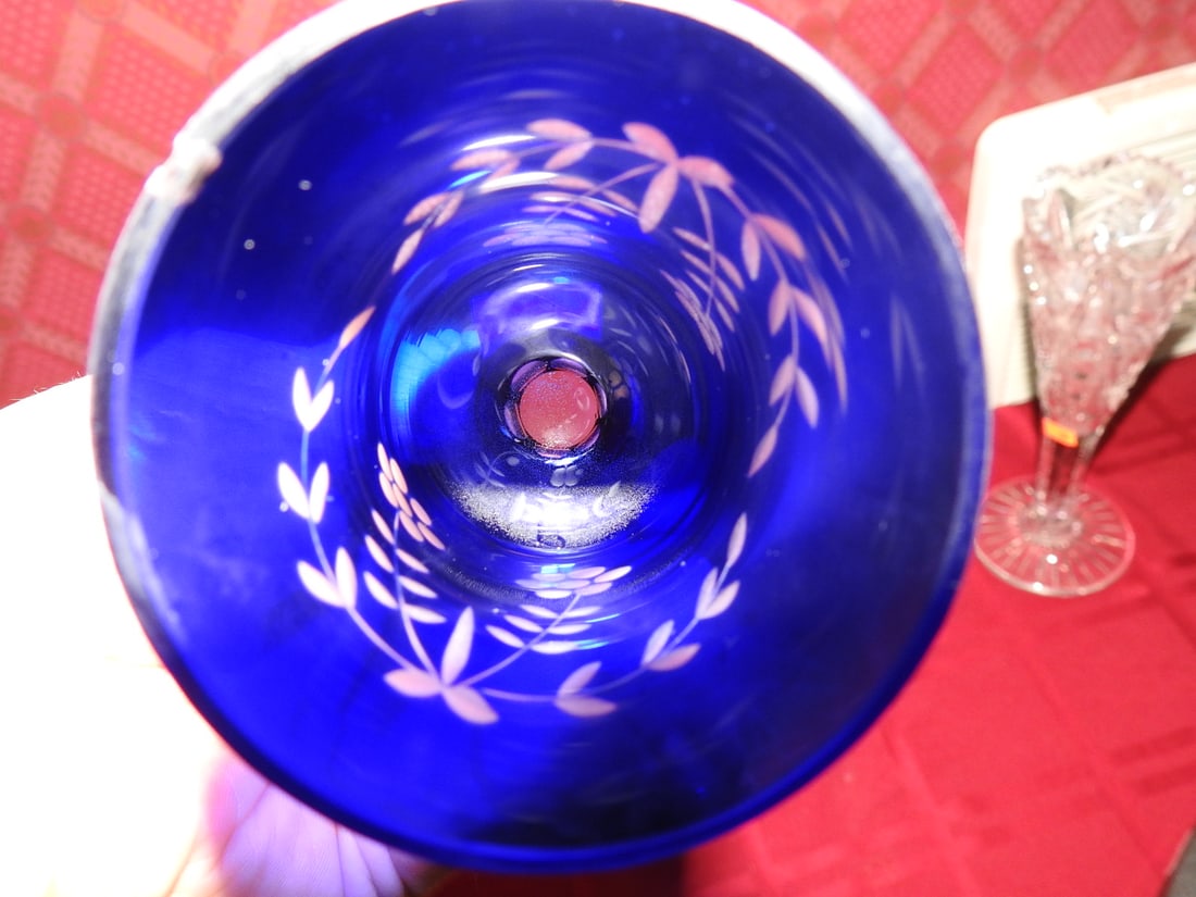 Pair Cobalt Blue Satin Glass Hand Bells - 5