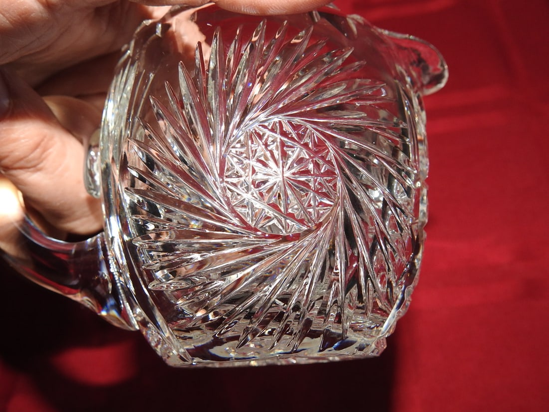 Cut Crystal Creamer with Fan and Hobstar Pattern - 3