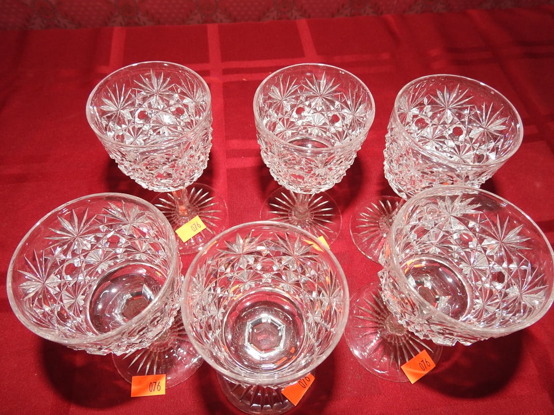 Set of Six Cut Crystal Wine Goblets - 2
