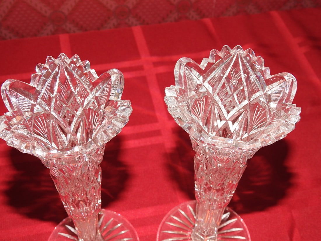 Pair Cut Crystal Bud Vases - 2