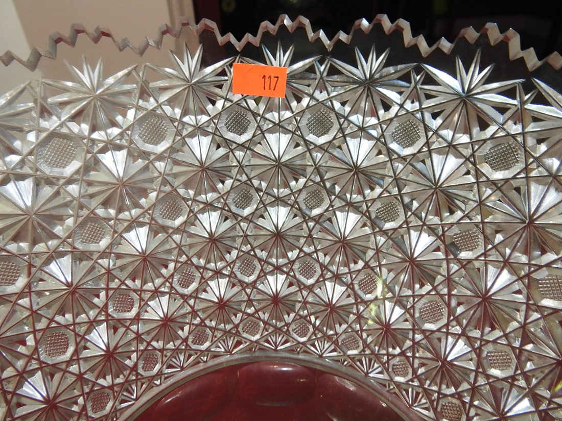 Large Pedestal Cut Glass Centerpiece Bowl - 2