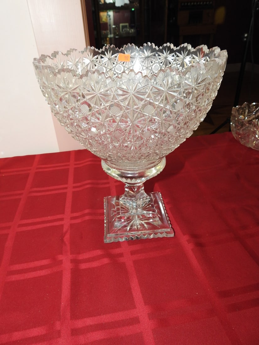 Large Pedestal Cut Glass Centerpiece Bowl - 3