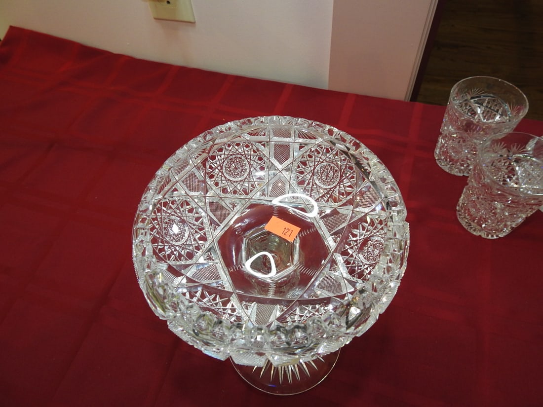 Tall Cut Glass Pedestal Compote - 2