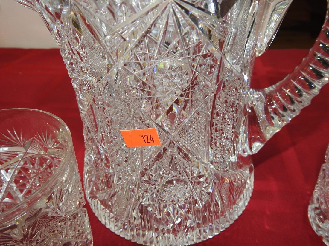 Cut Glass Tankard Water Set with Tumblers - 3
