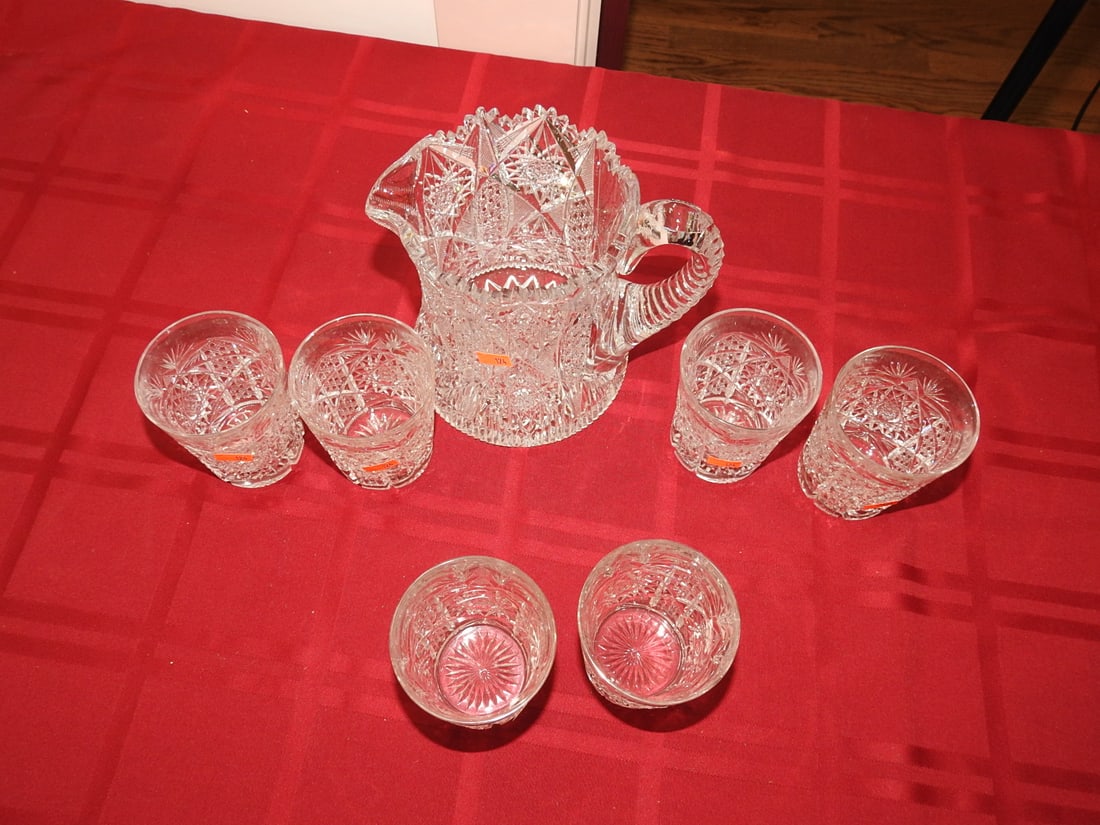 Cut Glass Tankard Water Set with Tumblers - 4