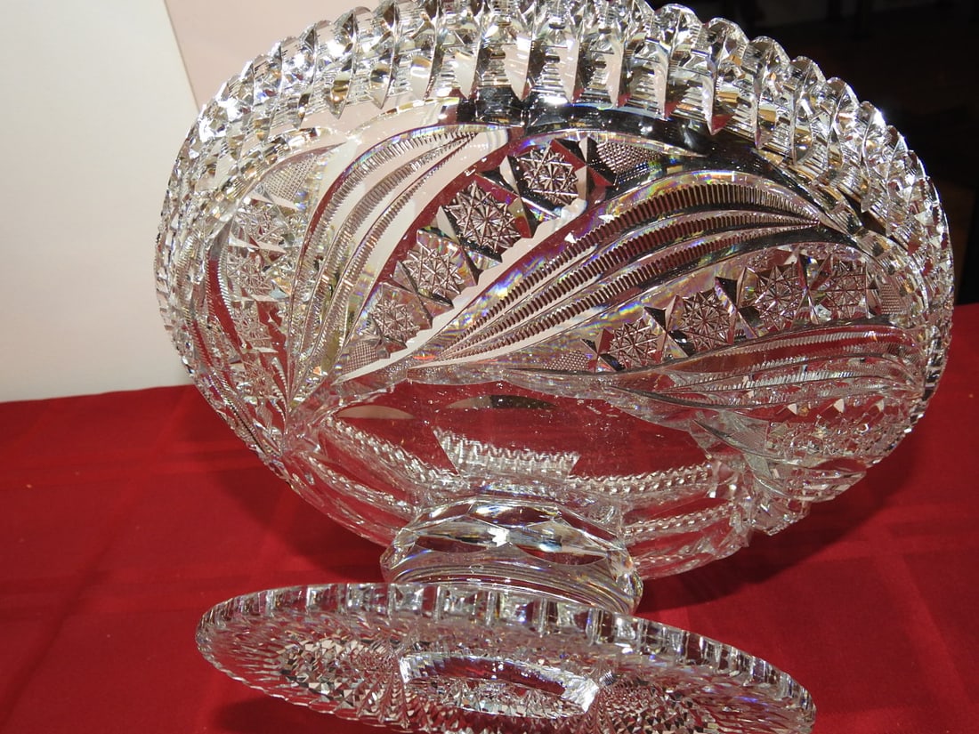 Cut Glass Footed Compote / Centerpiece Bowl - 4