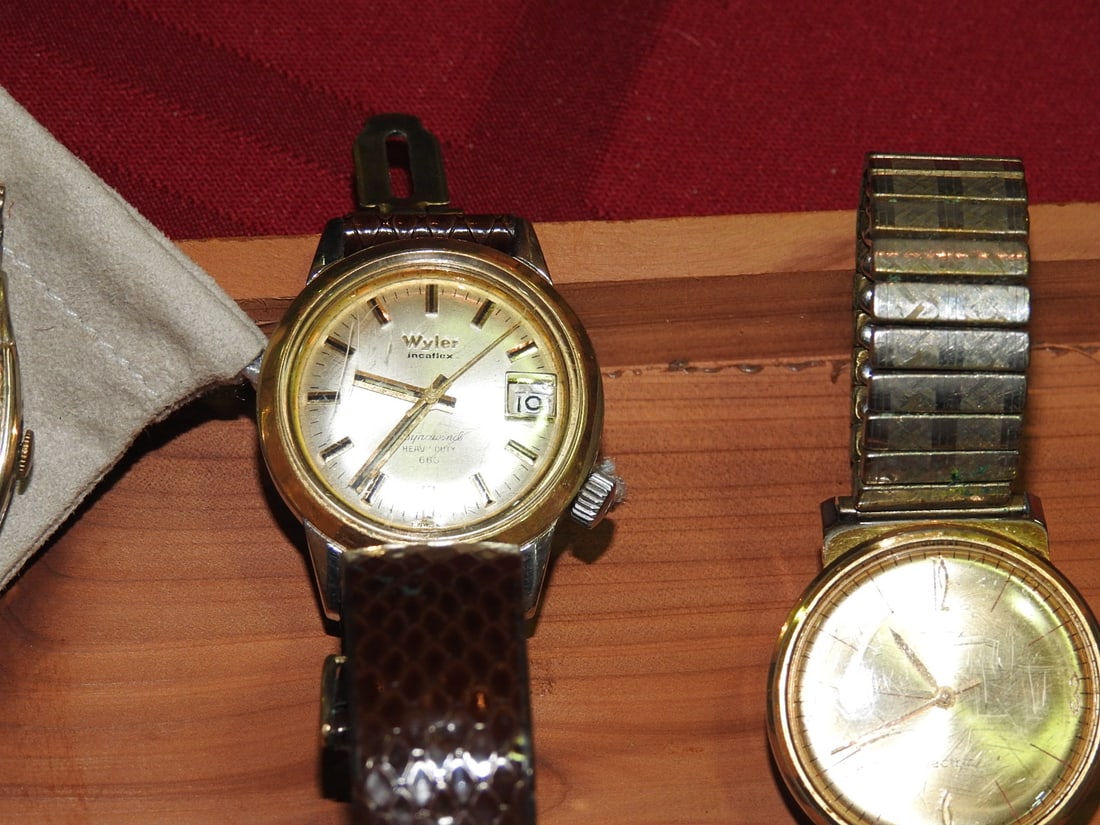 Wood Box with Timex, Wyler and Buren Watches - 2