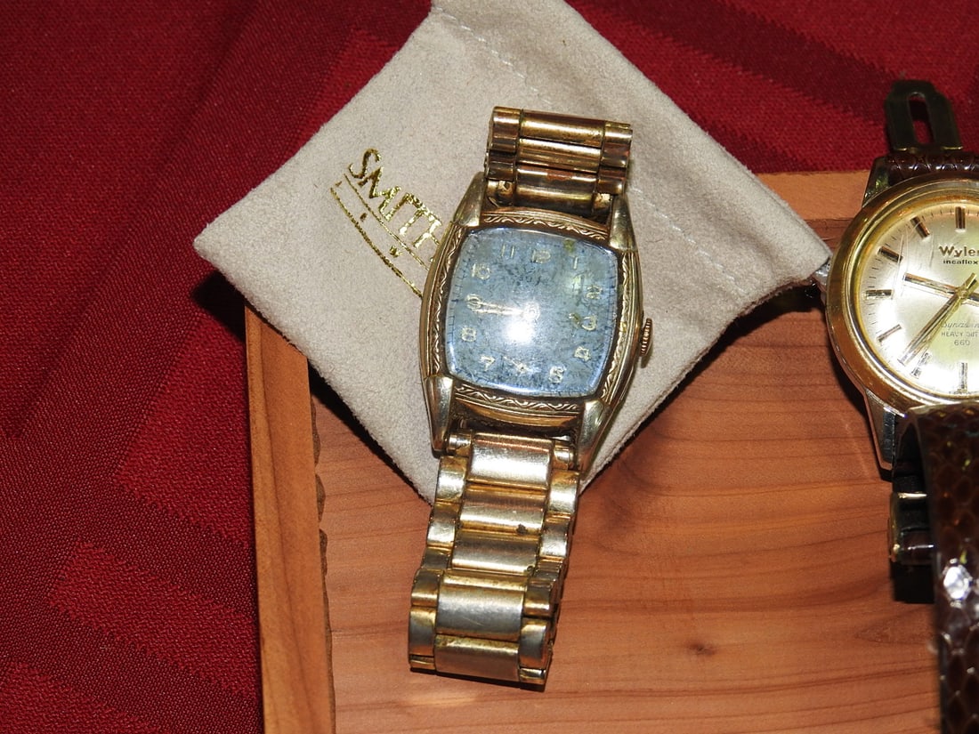 Wood Box with Timex, Wyler and Buren Watches - 4
