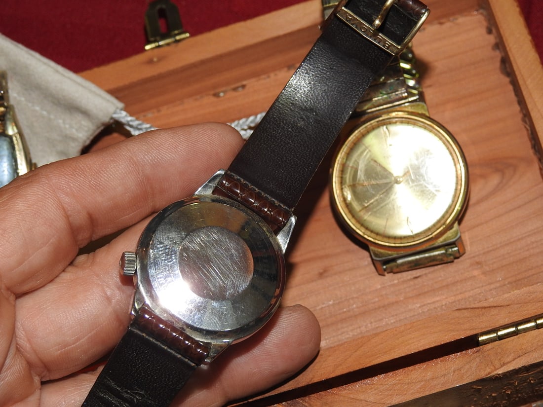 Wood Box with Timex, Wyler and Buren Watches - 5