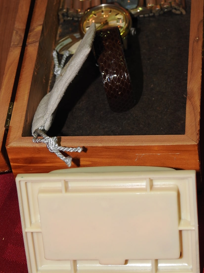 Wood Box with Timex, Wyler and Buren Watches - 7